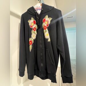 Authentic Gucci Black Hoodie with Floral Embroidery